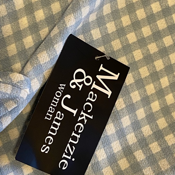 Mackenzie & James BLUE/WHITE CHECK RUFFLE Tie Belt Halter NWT DRESS plus size - Picture 5 of 6